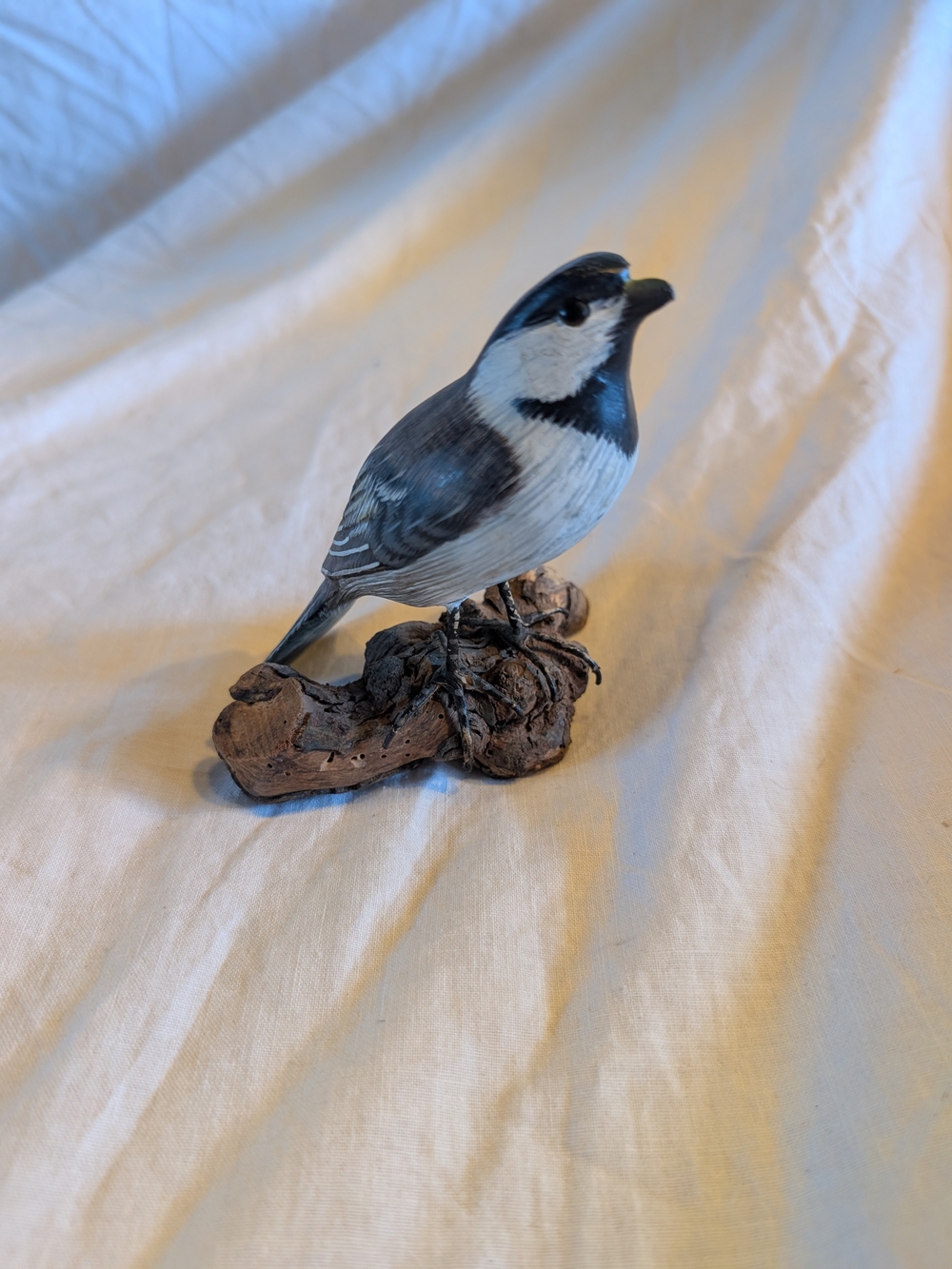 2/60$ Vintage Gray and Black Chickadee wood carved Figurine